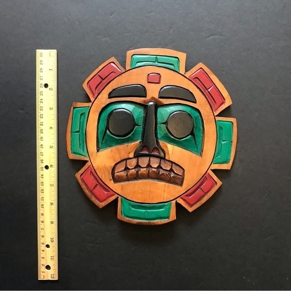 PNW Wall Art, Carved Cedar Wood Sun by Ralph Shaghnessy Kwagiulth - Picture 6 of 9
